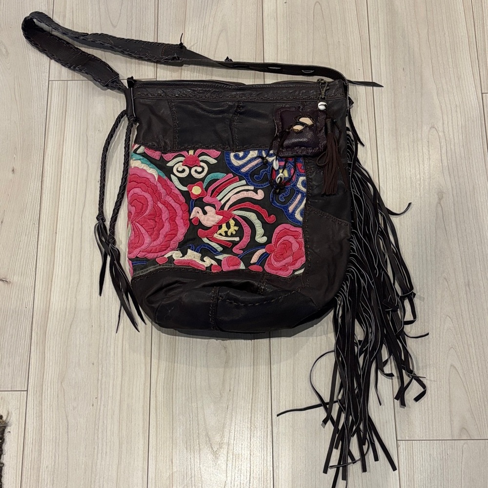 One of a kind - Artisan Brown and Pink Embroidered Crossbody Bag